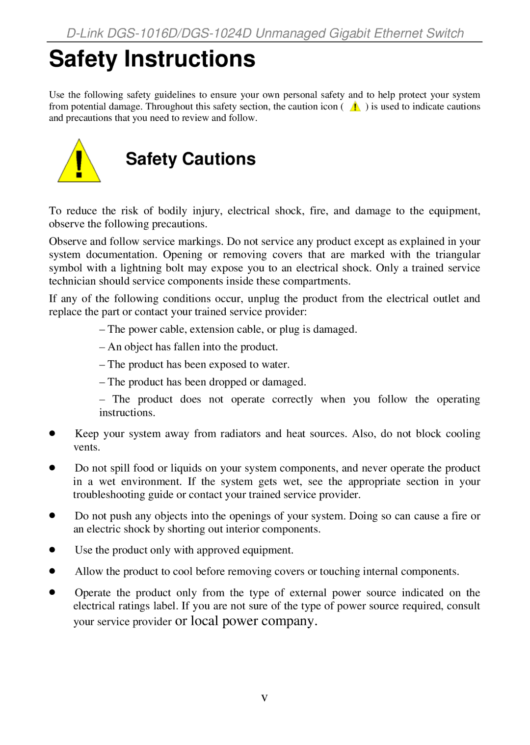 D-Link DGS-1016D, DGS-1024D manual Safety Instructions, Safety Cautions 