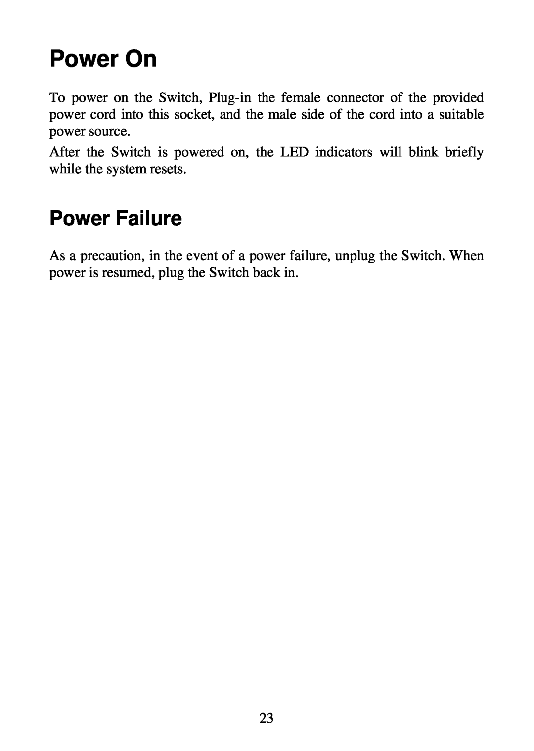 D-Link DGS-1016D, DGS-1024D manual Power On, Power Failure 