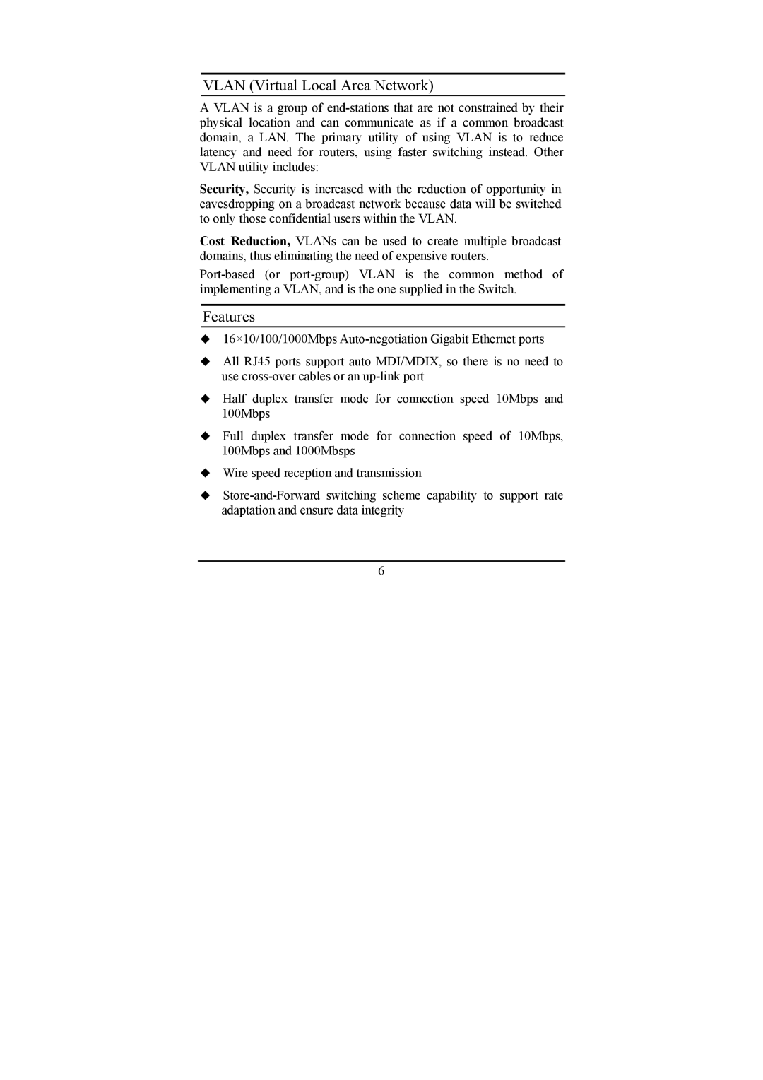 D-Link DGS-1216T manual Vlan Virtual Local Area Network, Features 