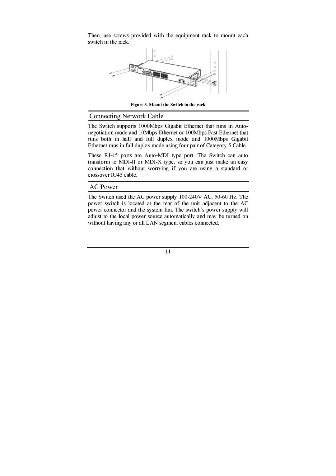 D-Link DGS-1216T manual Connecting Network Cable, AC Power 