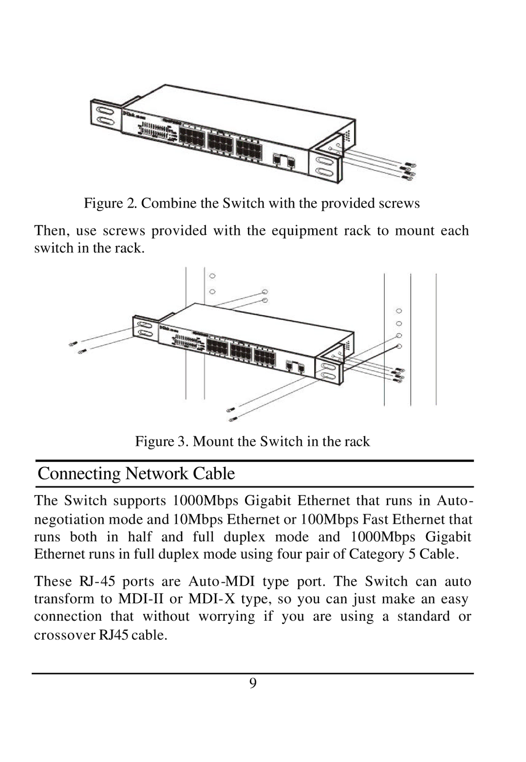 D-Link DGS-1224T manual Connecting Network Cable, Mount the Switch in the rack 