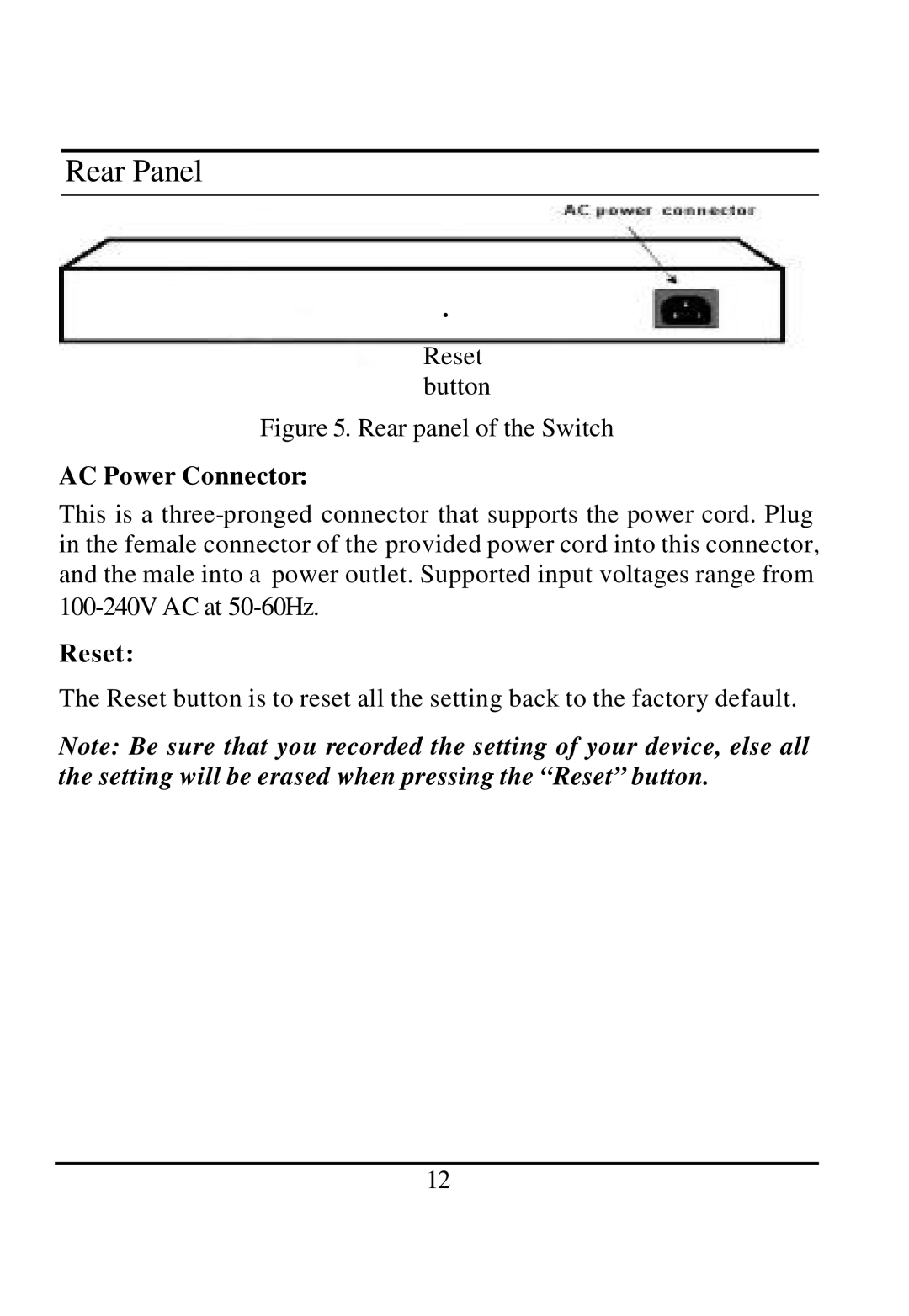 D-Link DGS-1224T manual Rear Panel, AC Power Connector, Reset 