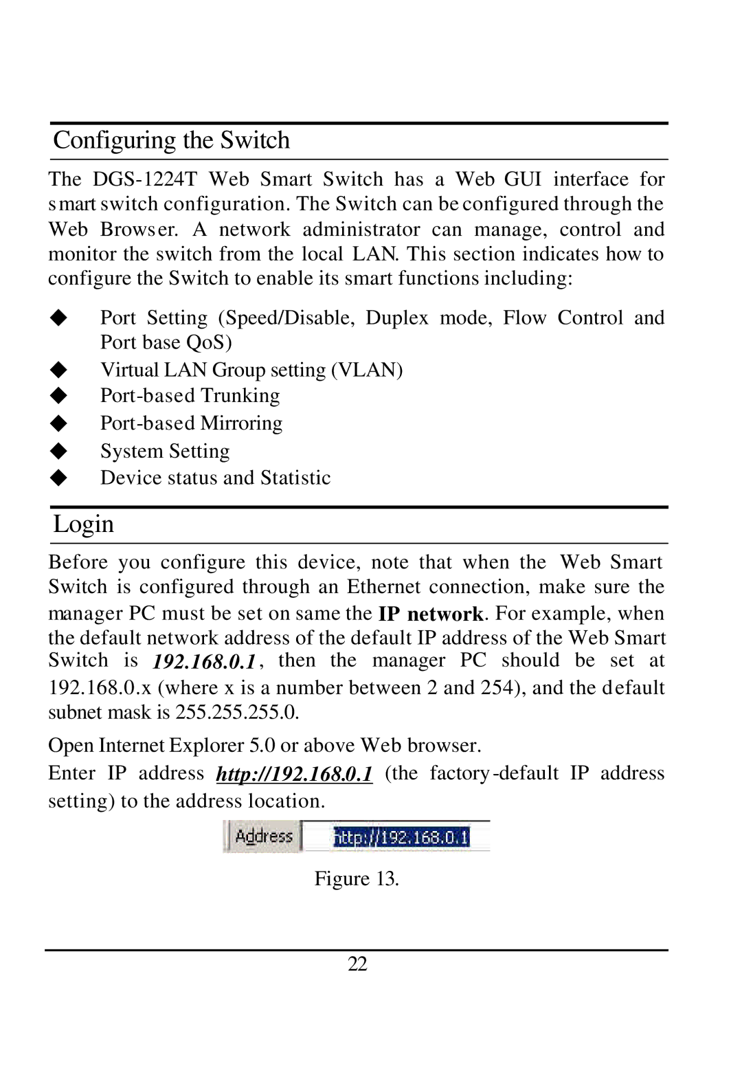 D-Link DGS-1224T manual Configuring the Switch, Login 