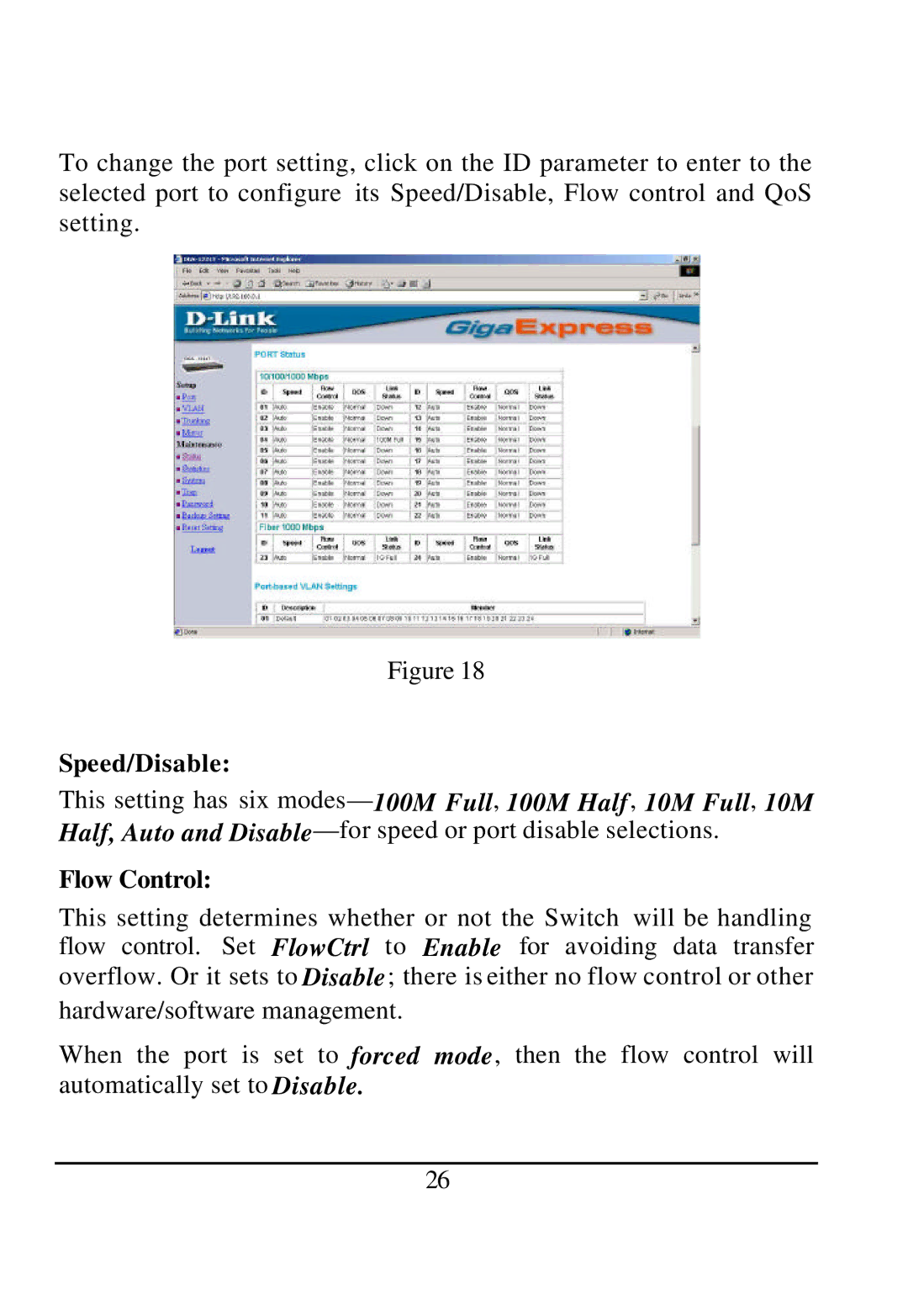 D-Link DGS-1224T manual Speed/Disable, Flow Control 