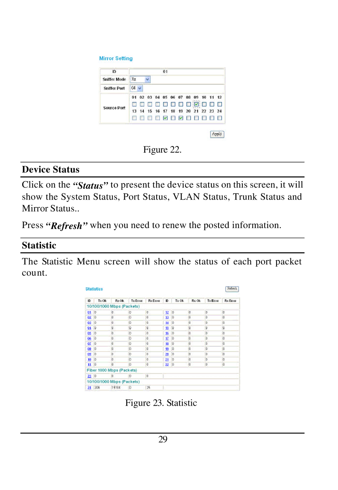 D-Link DGS-1224T manual Device Status, Statistic 