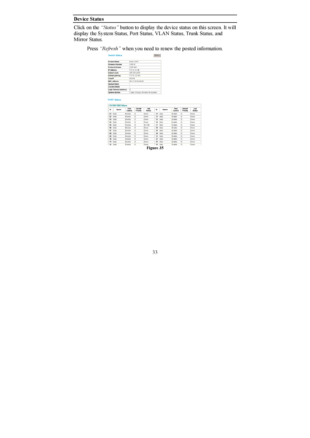 D-Link DGS-1248T manual Device Status 