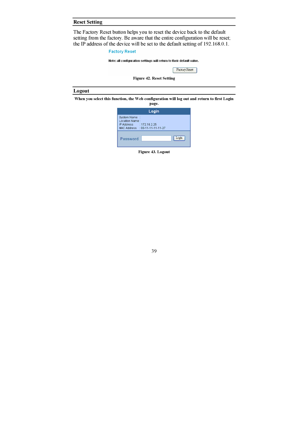 D-Link DGS-1248T manual Reset Setting, Logout 