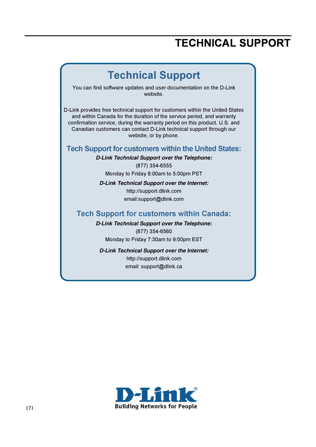 D-Link DGS-3100 user manual Technical Support, Tech Support for customers within the United States 