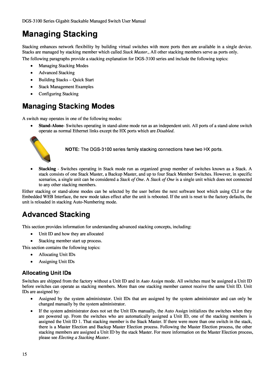 D-Link DGS-3100 user manual Managing Stacking Modes, Advanced Stacking, Allocating Unit IDs 