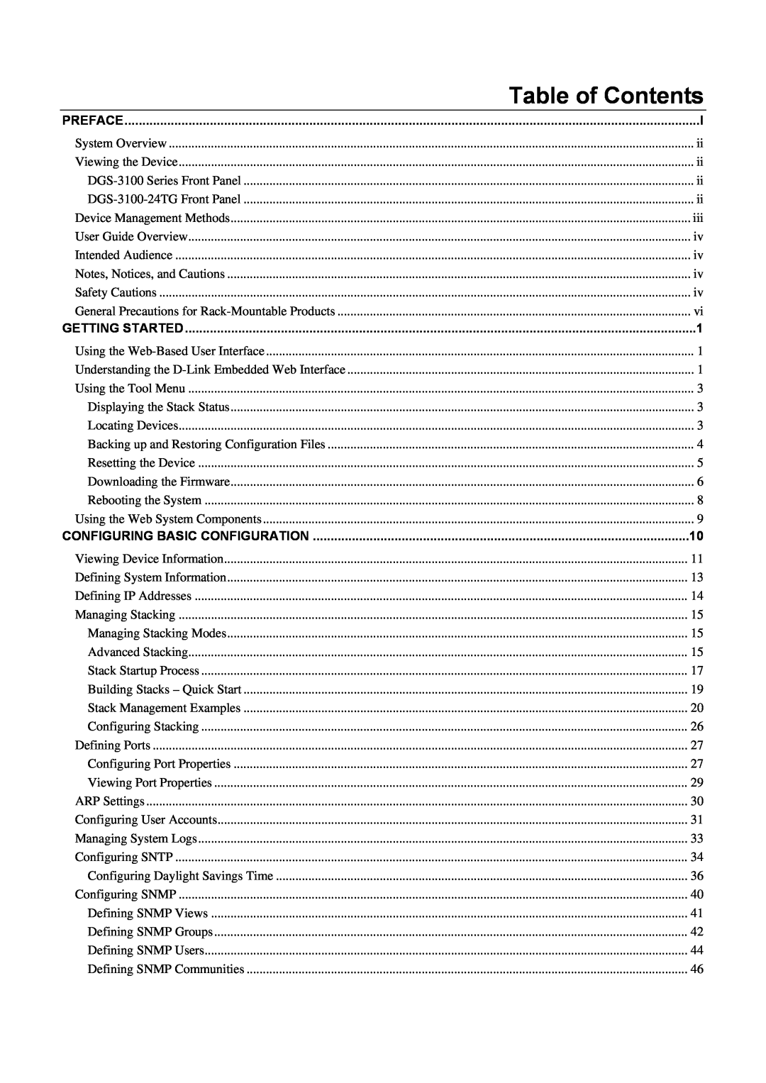 D-Link DGS-3100 user manual Table of Contents 