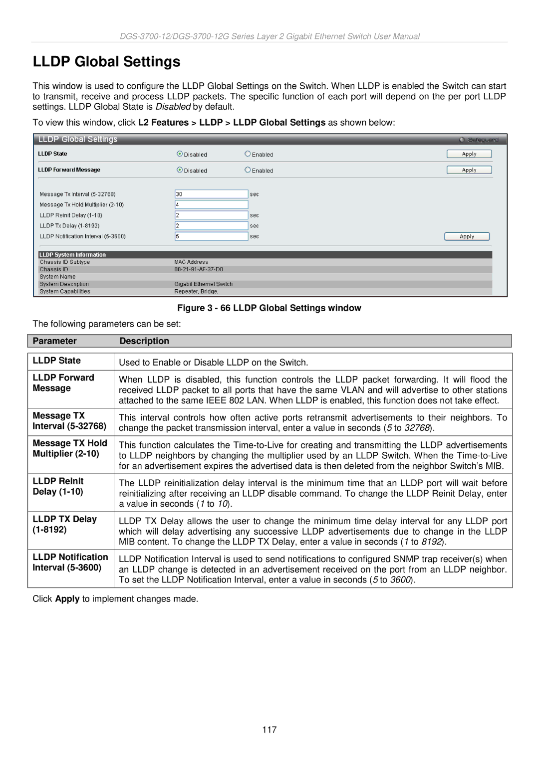 D-Link DGS-3700 user manual Lldp Global Settings 