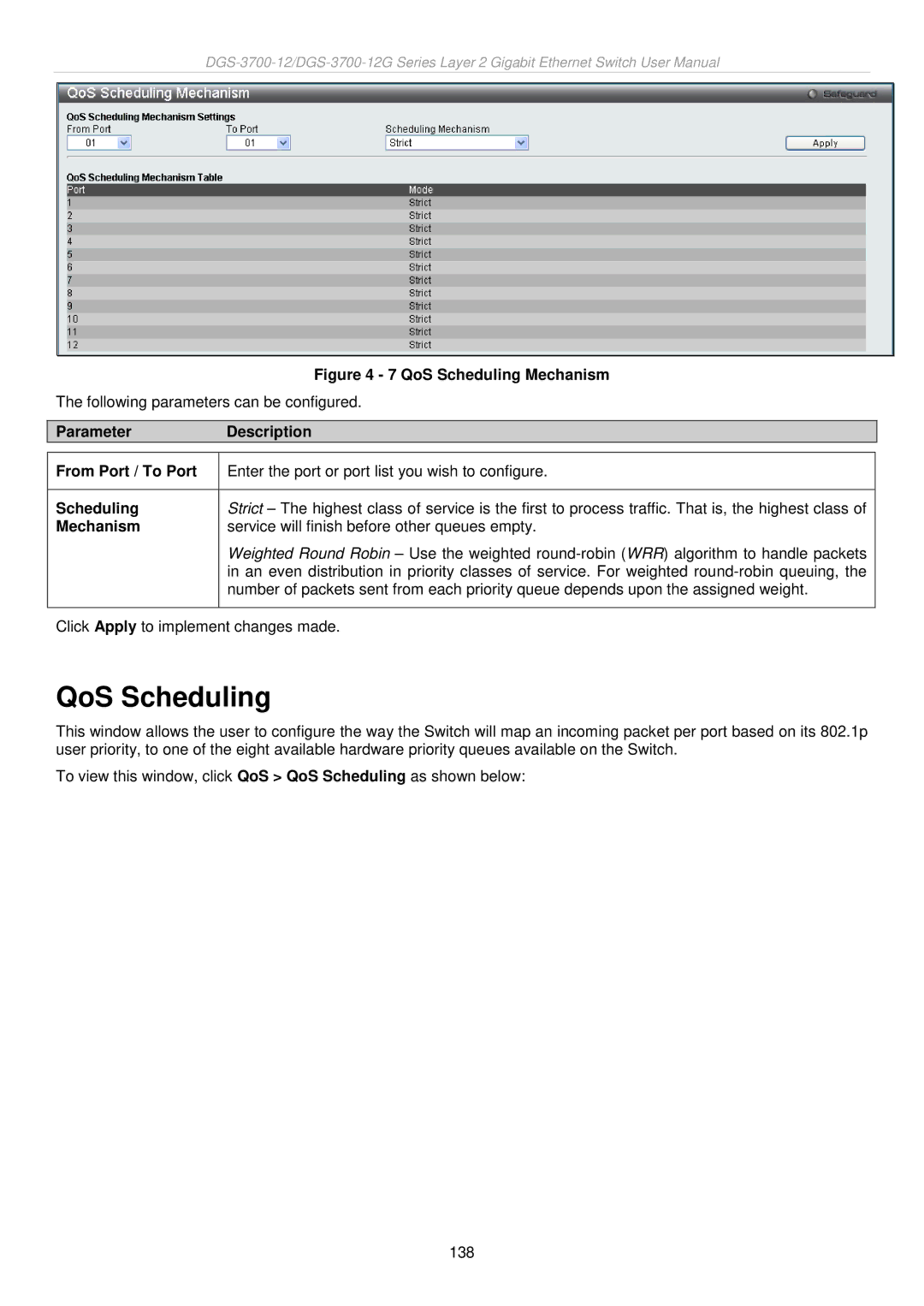 D-Link DGS-3700 user manual QoS Scheduling, Mechanism 