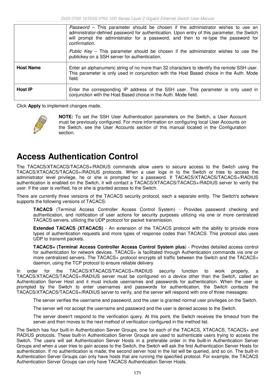 D-Link DGS-3700 user manual Access Authentication Control, Host Name 