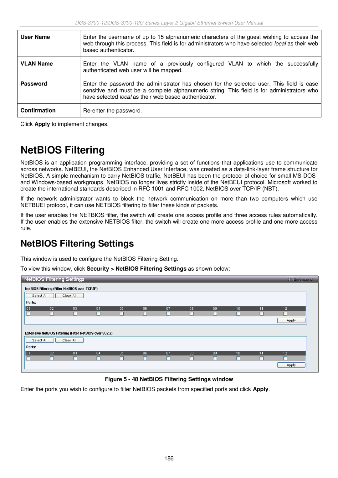 D-Link DGS-3700 user manual NetBIOS Filtering Settings, Confirmation 