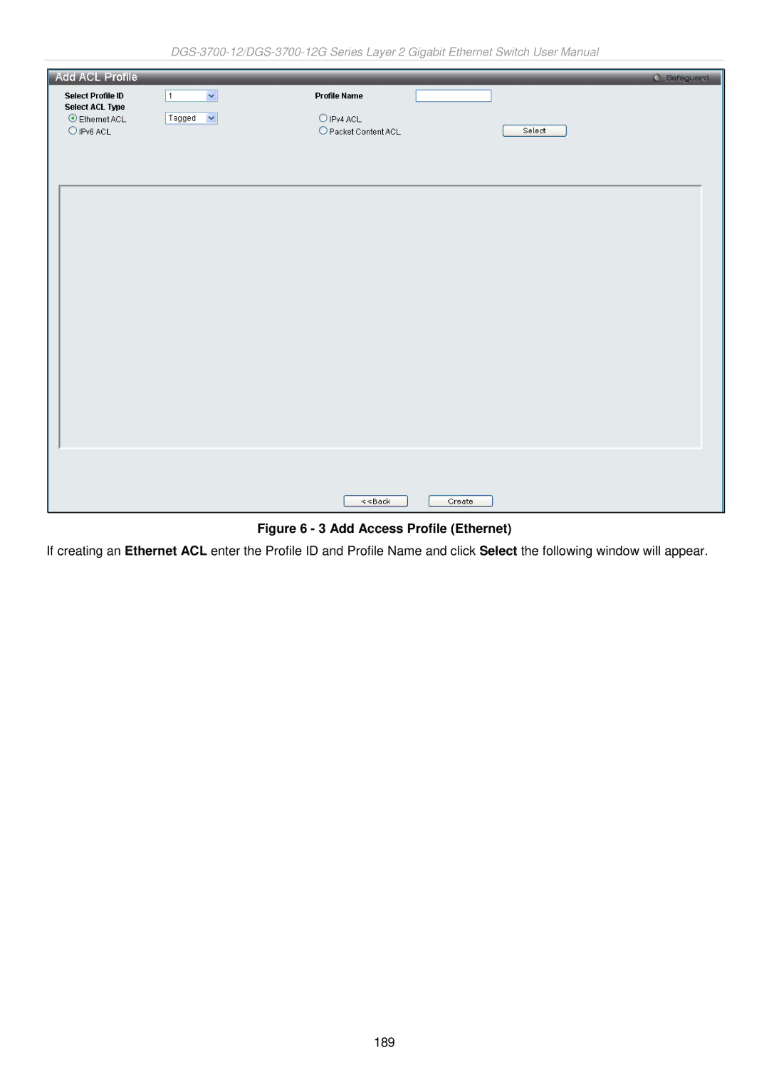 D-Link DGS-3700 user manual Add Access Profile Ethernet 