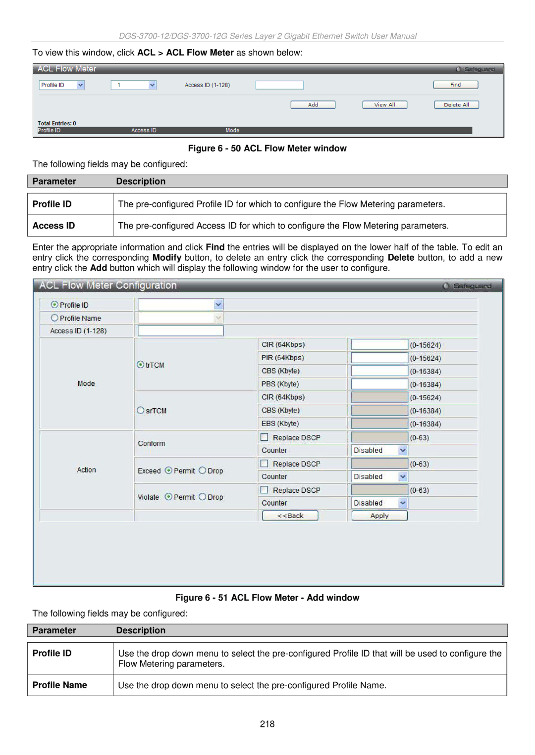 D-Link DGS-3700 user manual ACL Flow Meter window 