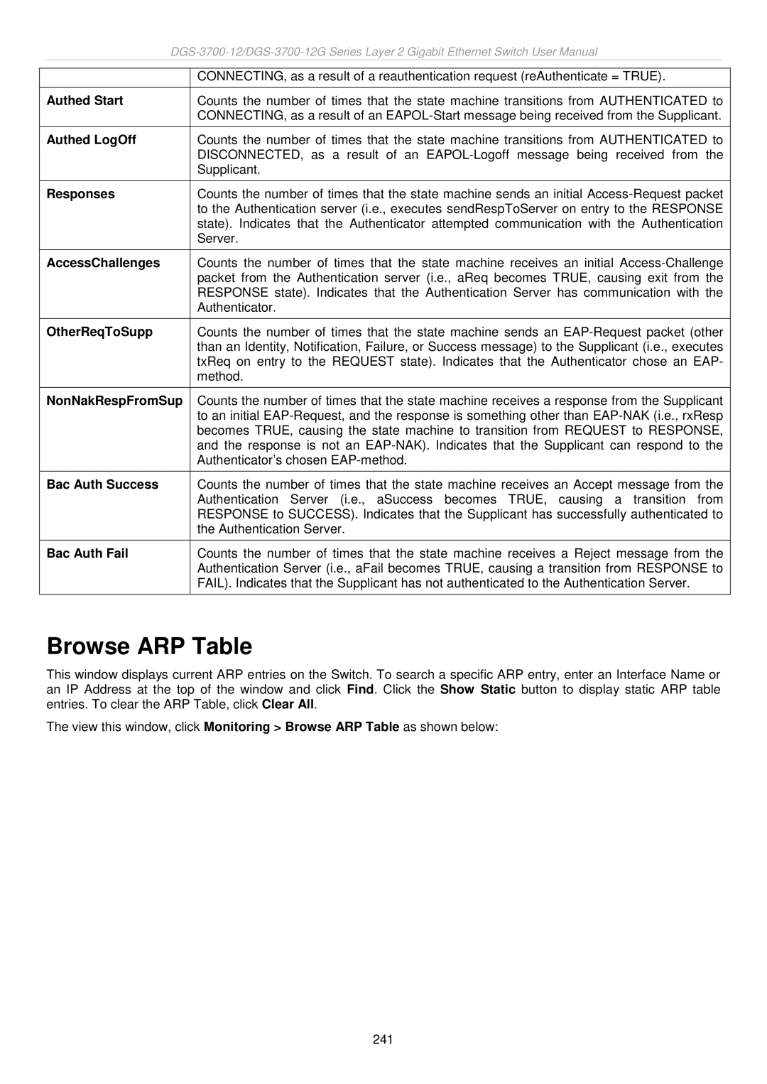 D-Link DGS-3700 user manual Browse ARP Table 