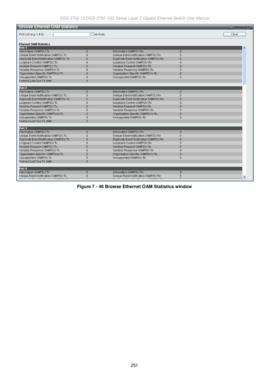 D-Link DGS-3700 user manual Browse Ethernet OAM Statistics window 