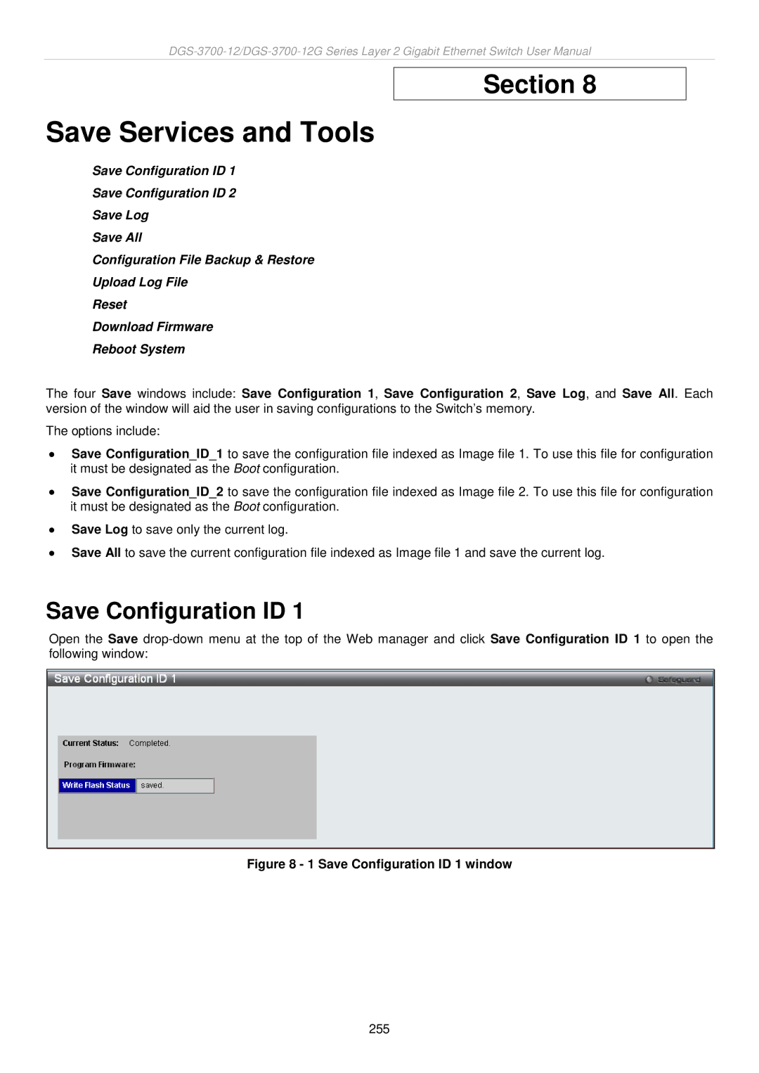 D-Link DGS-3700 user manual Save Configuration ID 1 window 