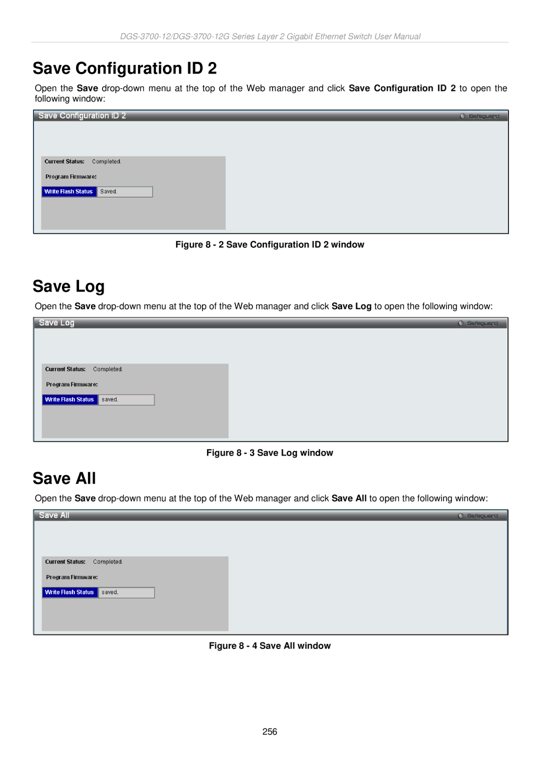 D-Link DGS-3700 user manual Save Log, Save All 