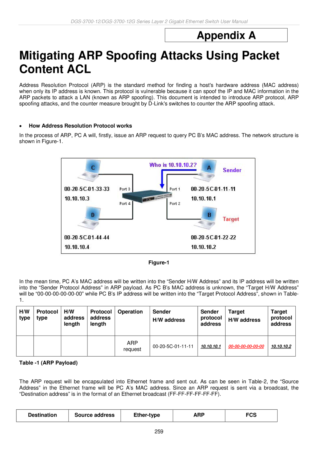 D-Link DGS-3700 user manual Arp Fcs 