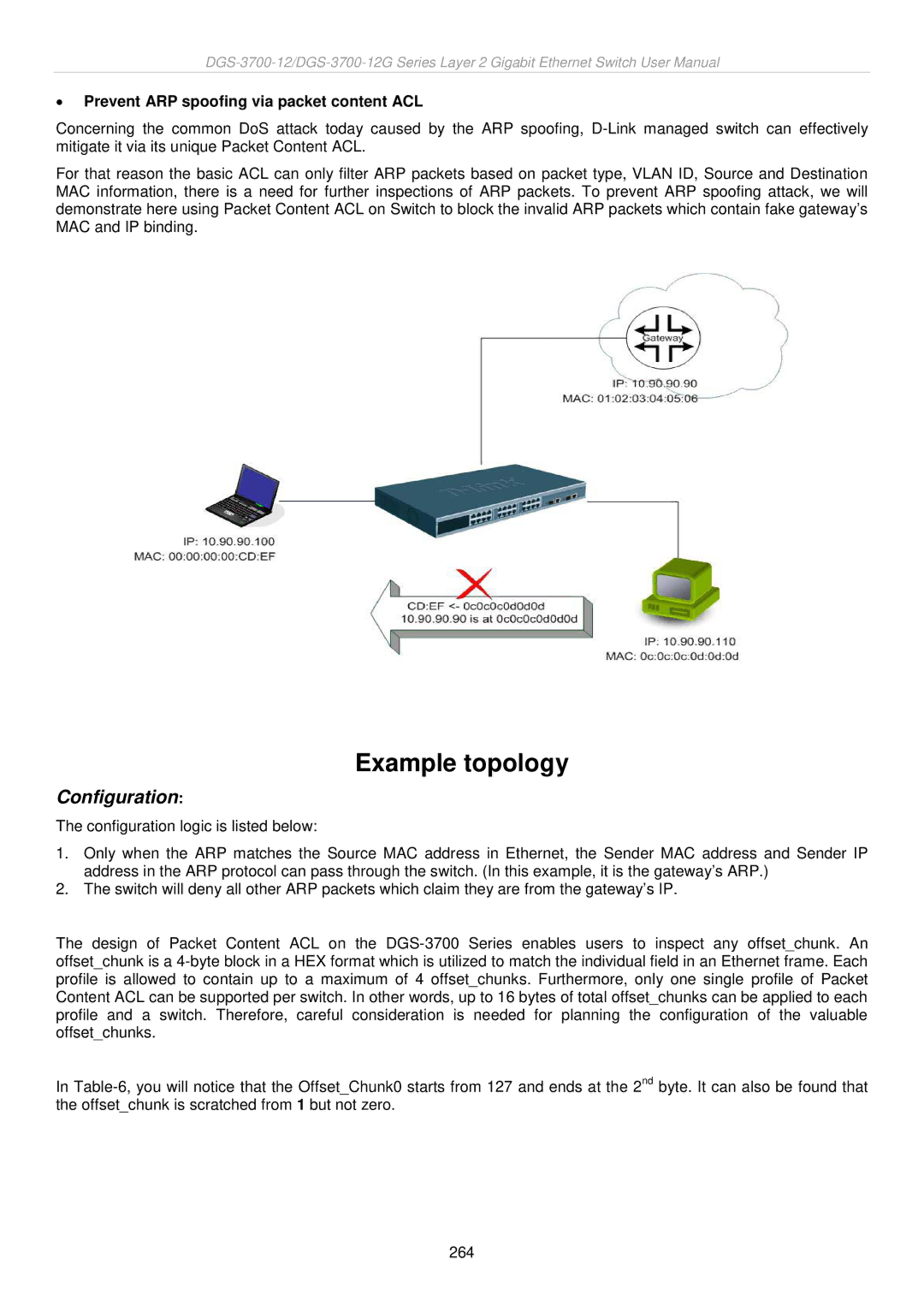 D-Link DGS-3700 user manual Example topology, Prevent ARP spoofing via packet content ACL 