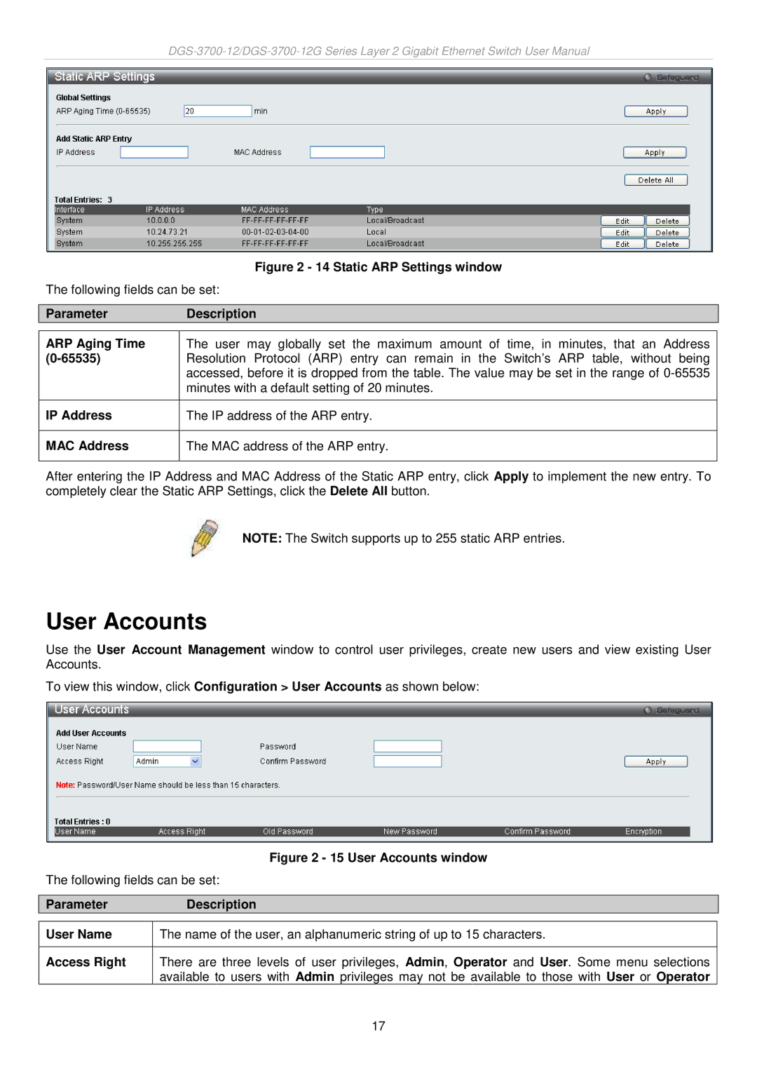 D-Link DGS-3700 user manual User Accounts 