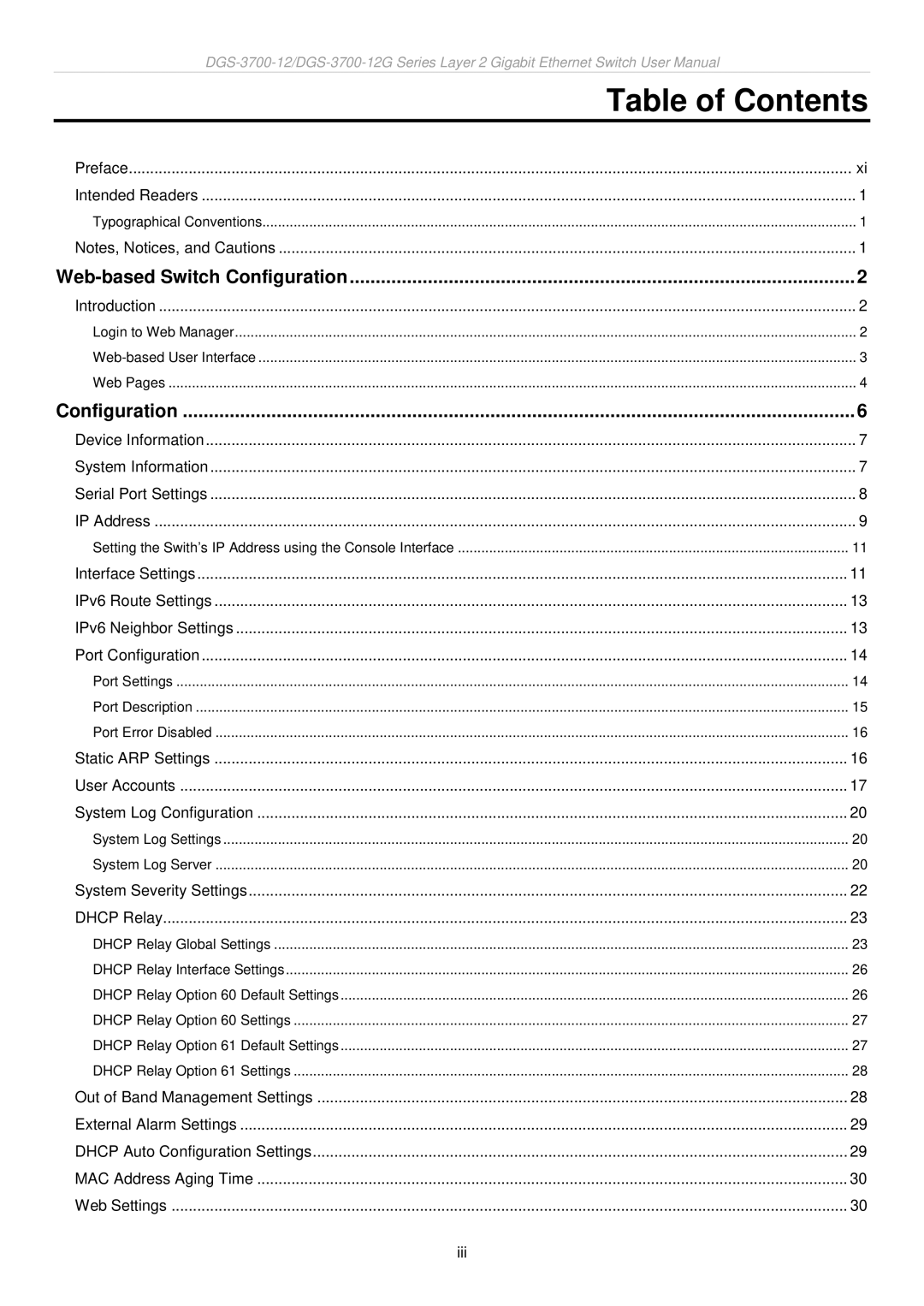 D-Link DGS-3700 user manual Table of Contents 