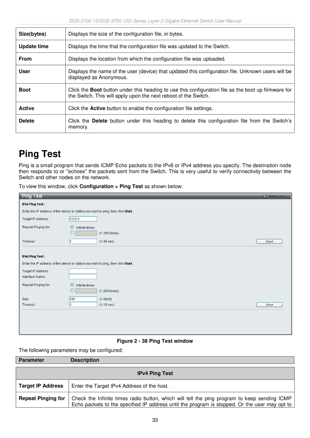 D-Link DGS-3700 user manual Ping Test 