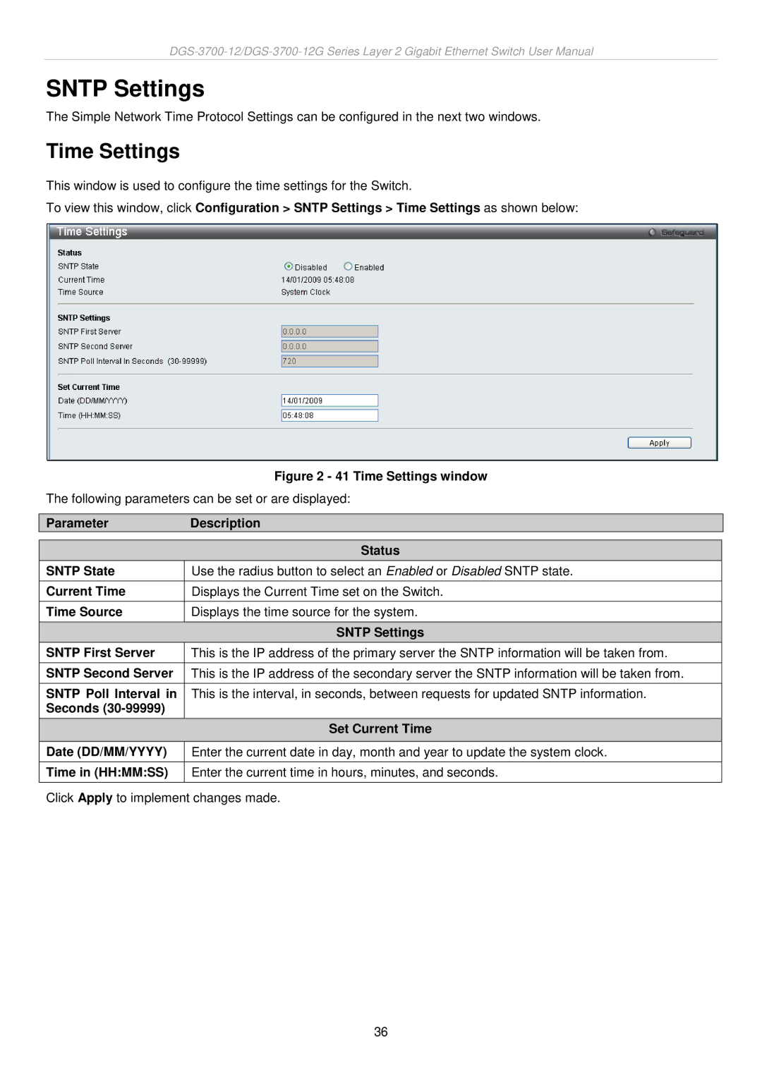 D-Link DGS-3700 user manual Sntp Settings, Time Settings 