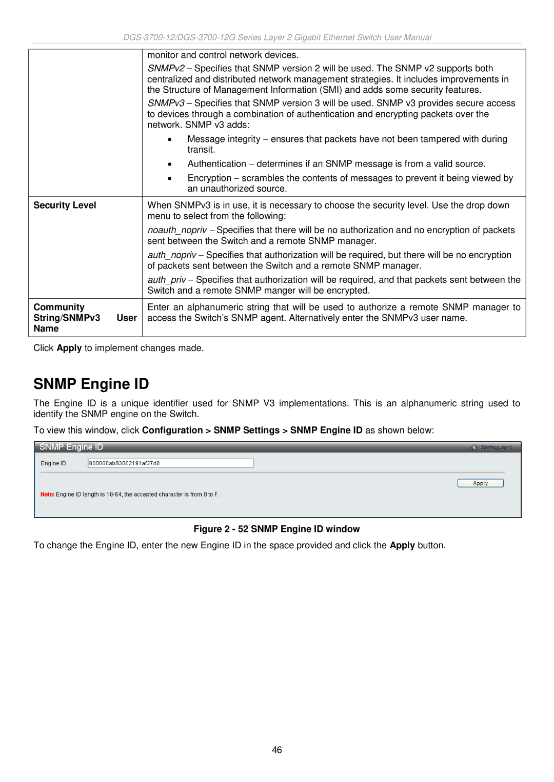 D-Link DGS-3700 user manual Snmp Engine ID, Community, String/SNMPv3 User, Name 