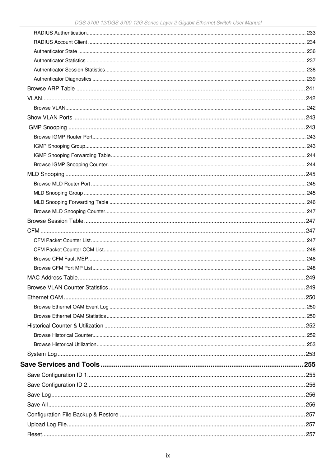 D-Link DGS-3700 user manual Save Services and Tools 