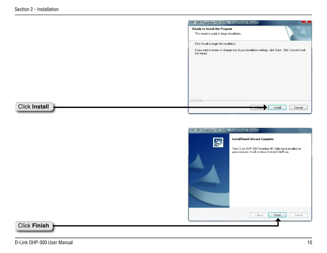 D-Link DHP-300 manual Click Install 