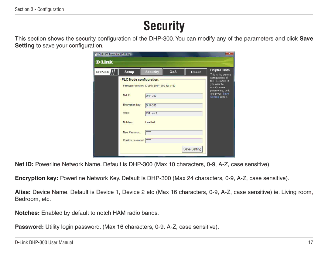 D-Link DHP-300 manual Security 