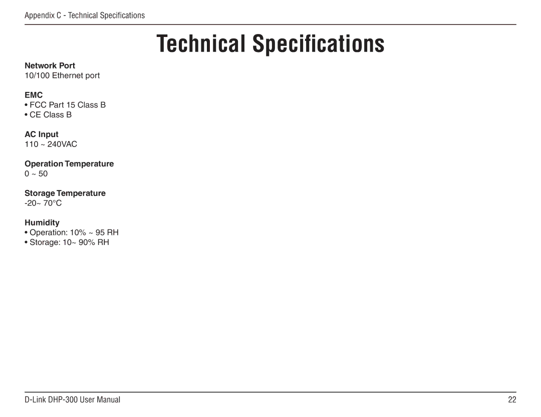 D-Link DHP-300 manual Technical Specifications, Emc 