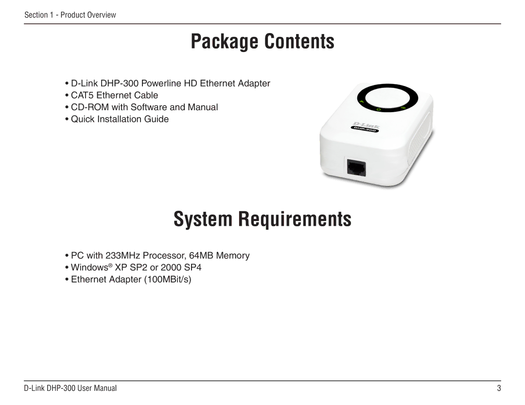 D-Link DHP-300 manual ProductPackageOverviewContents 