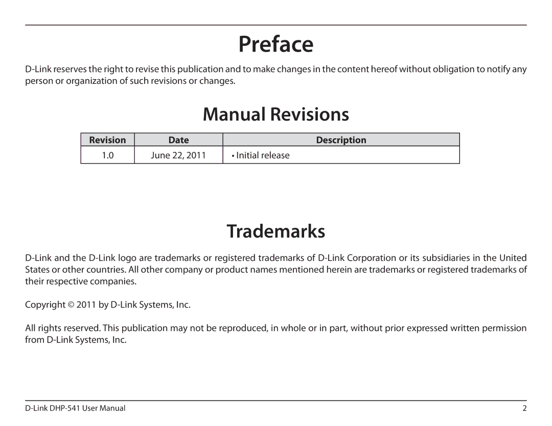 D-Link DHP-541 manual Preface, Trademarks 