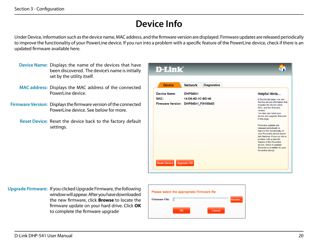 D-Link DHP-541 manual Device Info 