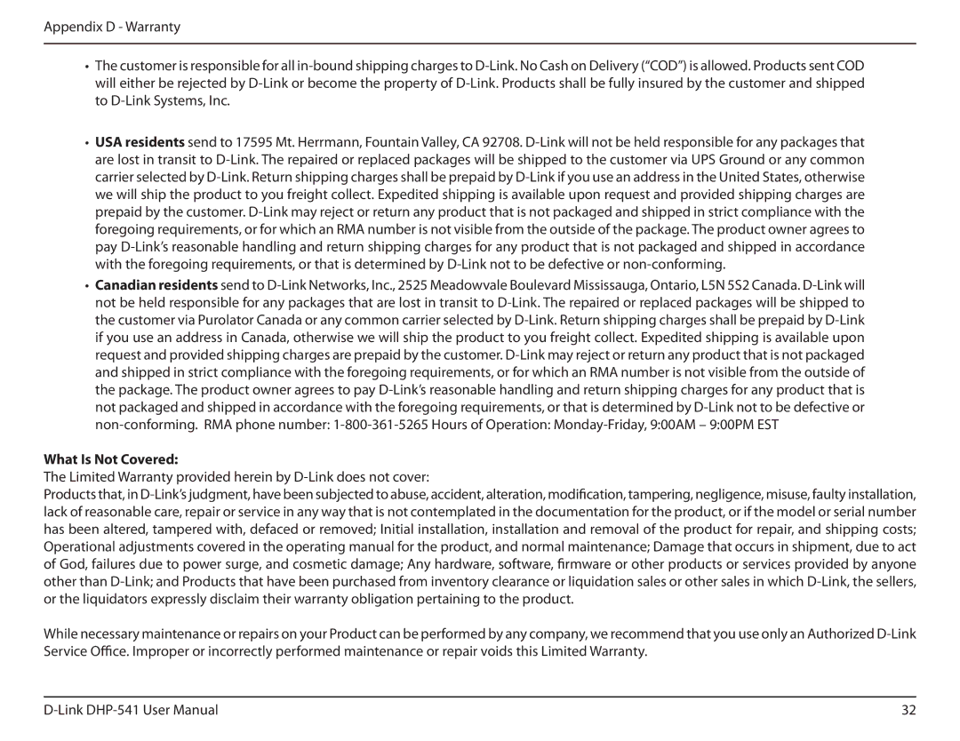 D-Link DHP-541 manual What Is Not Covered 