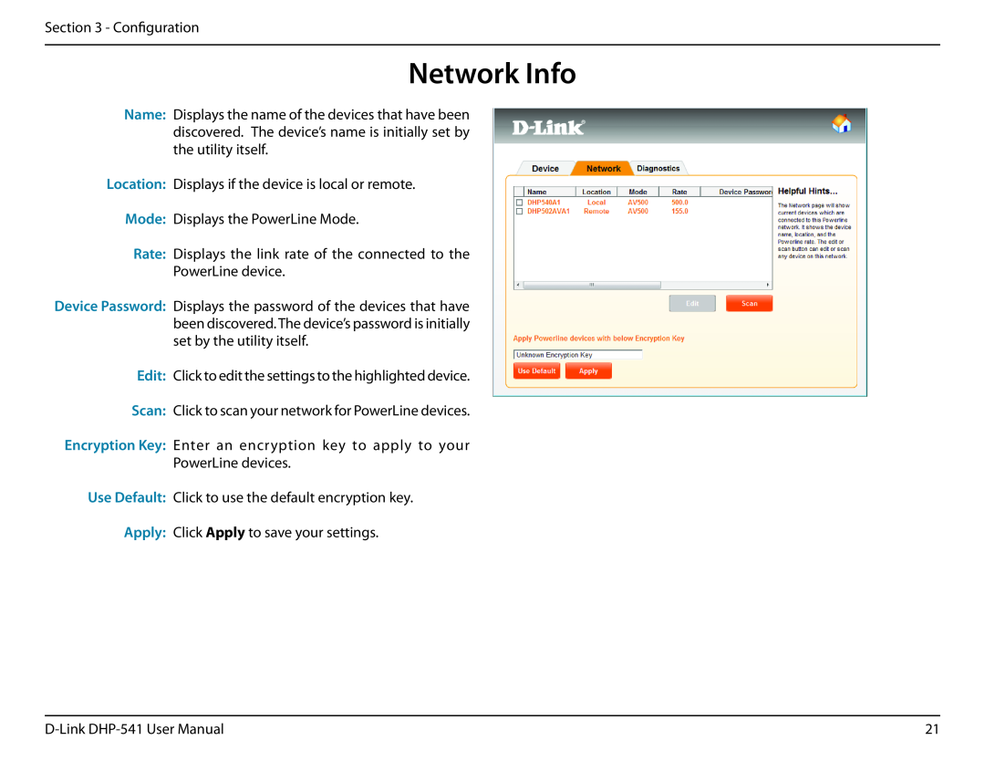 D-Link DHP-541 manual Network Info 