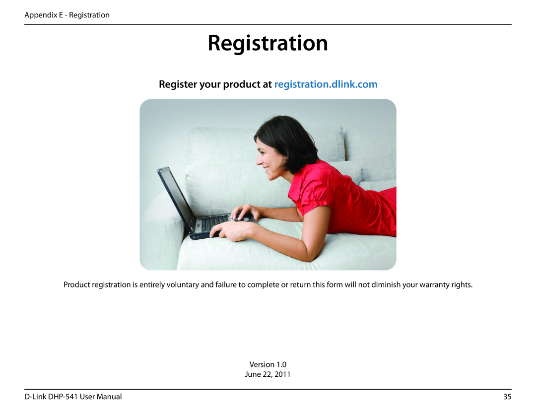 D-Link DHP-541 manual Registration, Register your product at registration.dlink.com 