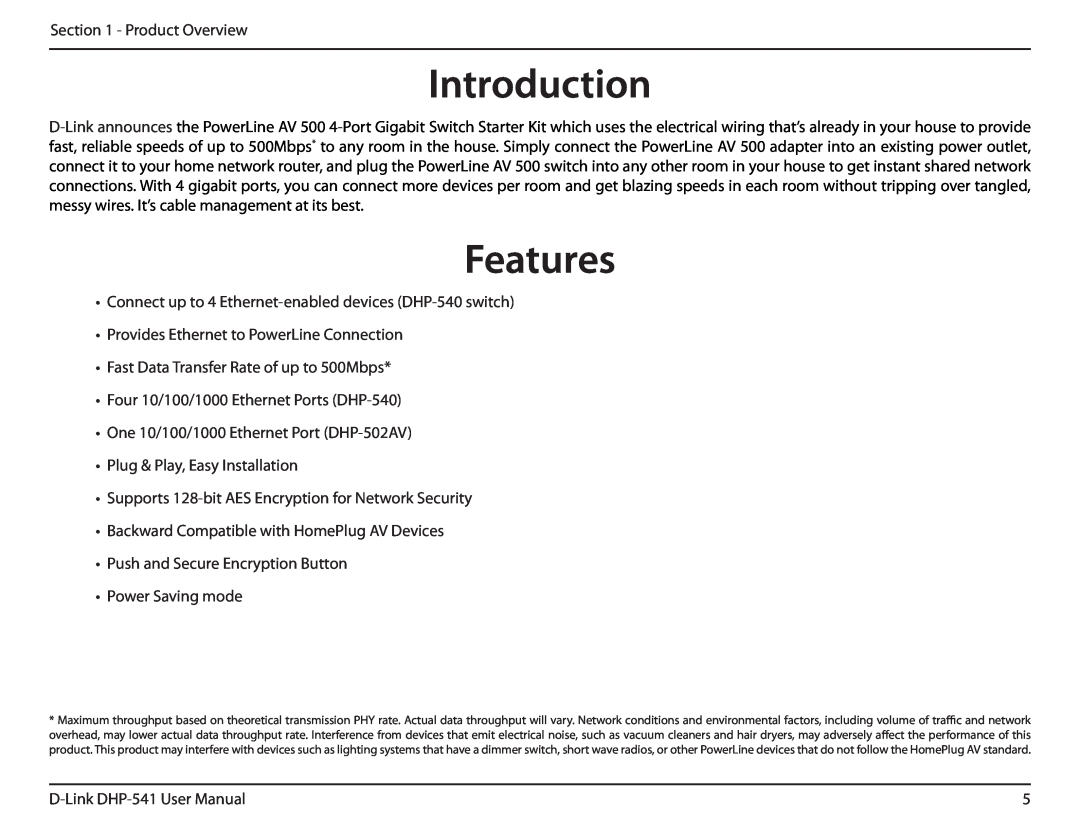 D-Link DHP-541 manual Introduction, Features 