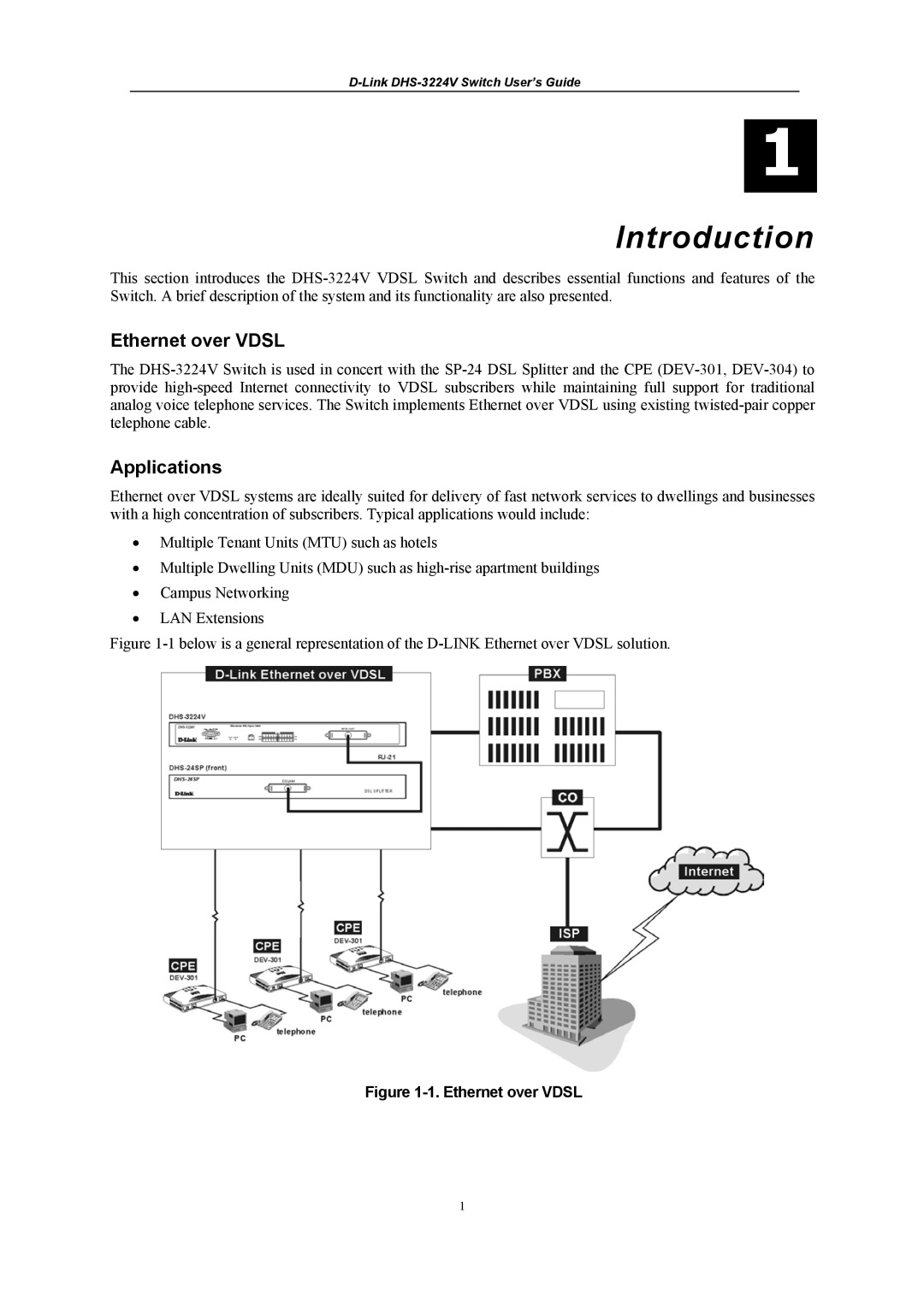 D-Link DHS-3224V manual Ethernet over Vdsl, Applications 