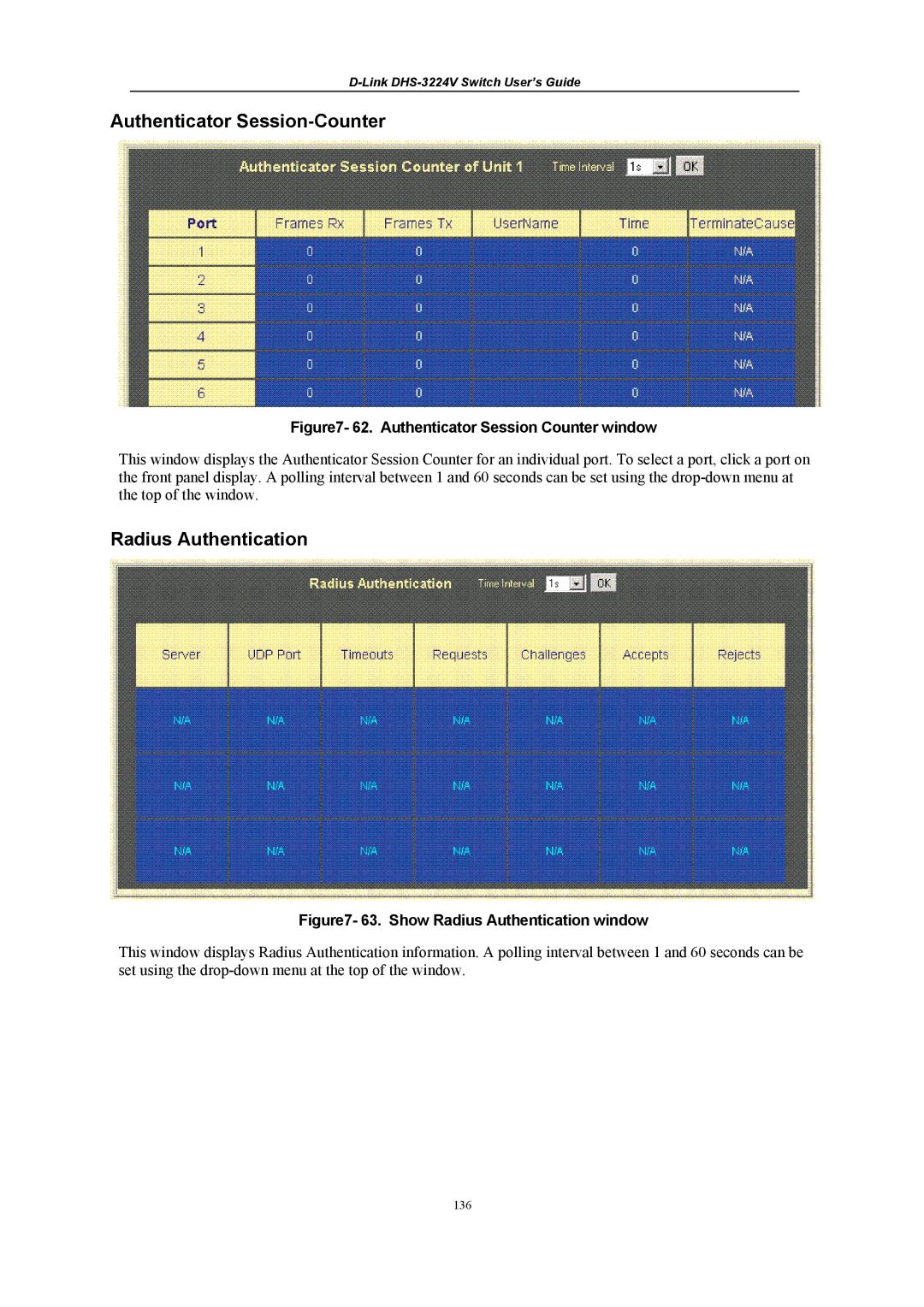 D-Link DHS-3224V manual Authenticator Session-Counter, Radius Authentication 