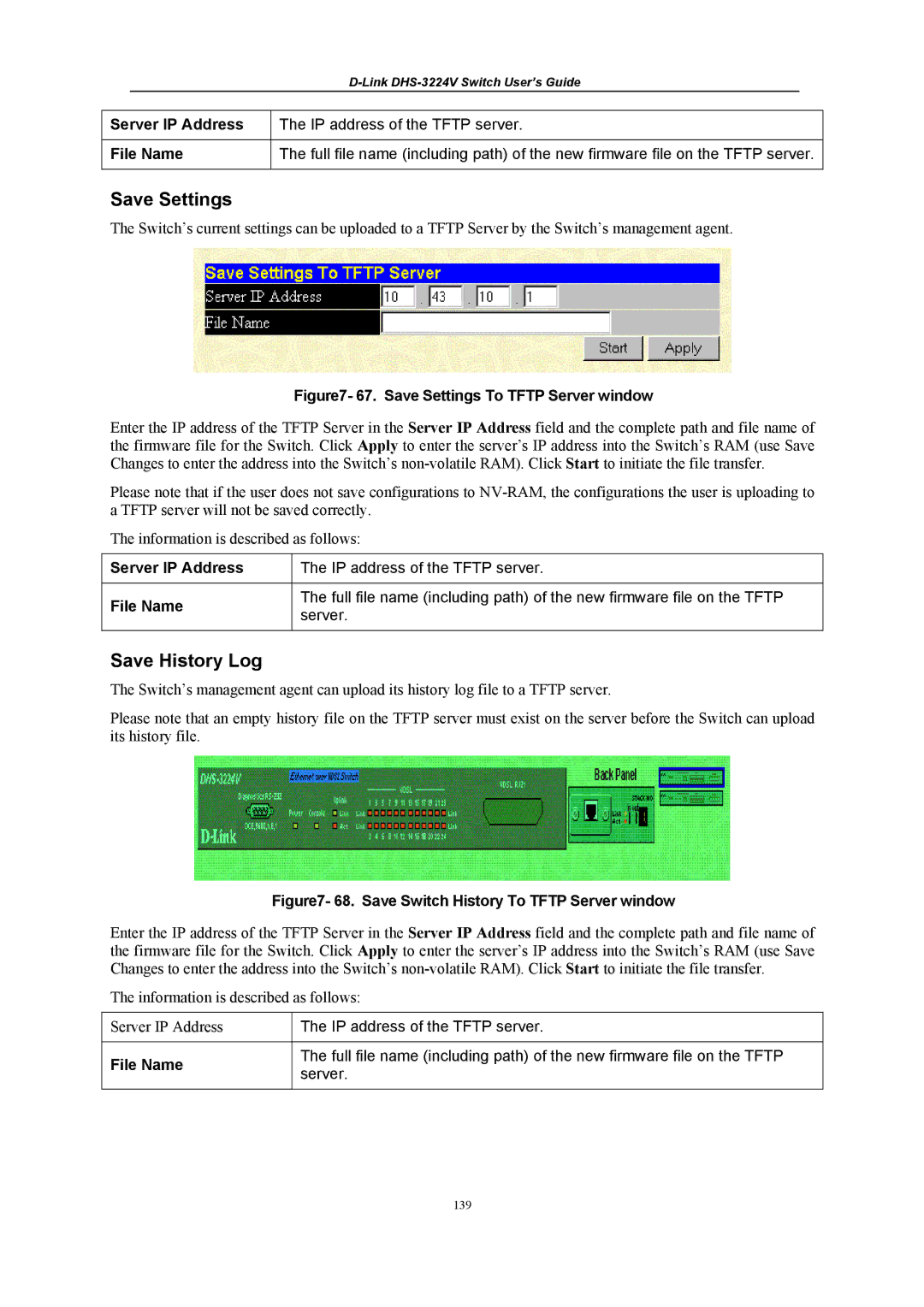 D-Link DHS-3224V manual Save Settings, Save History Log 