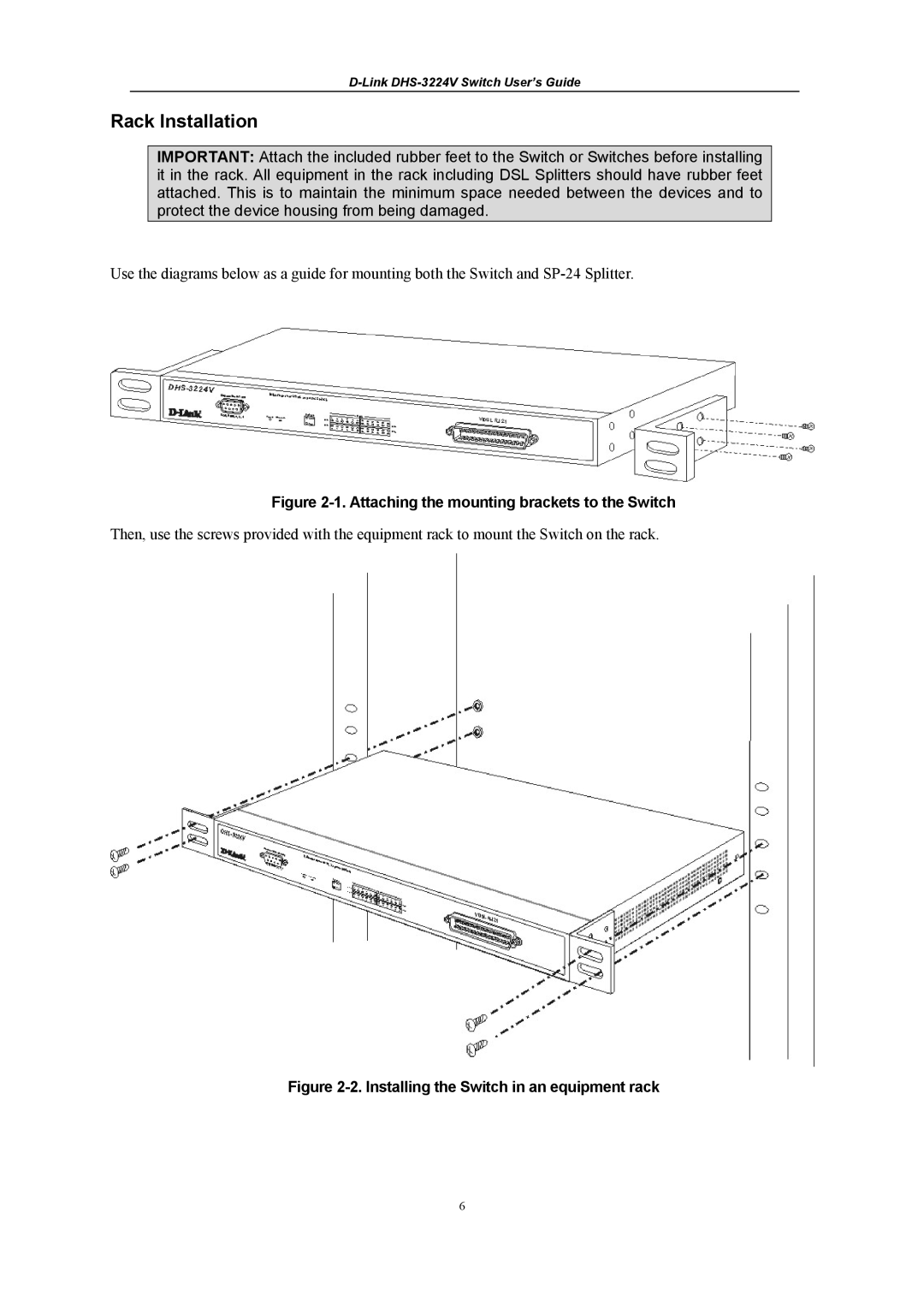 D-Link DHS-3224V manual Rack Installation, Attaching the mounting brackets to the Switch 