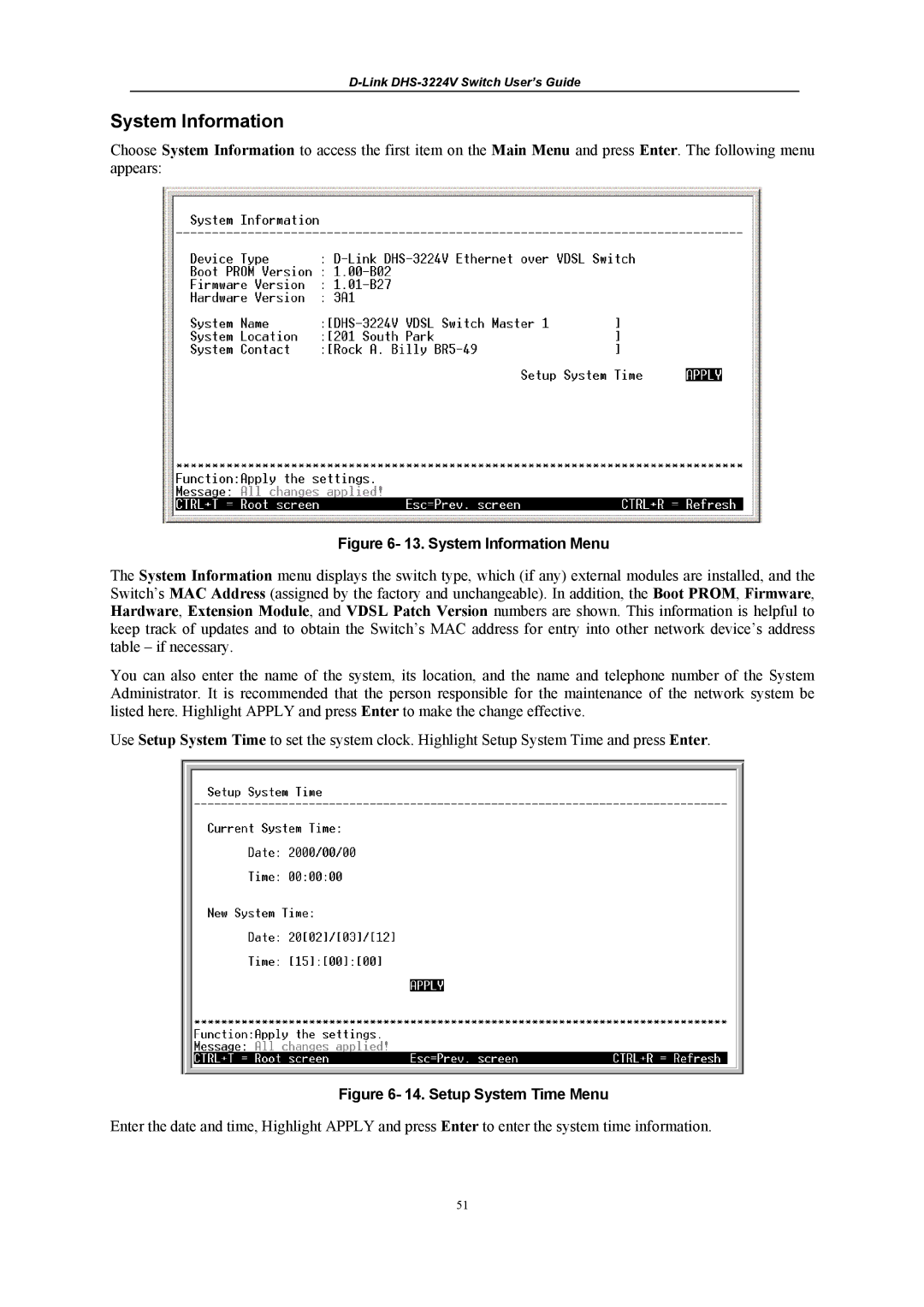 D-Link DHS-3224V manual System Information Menu 