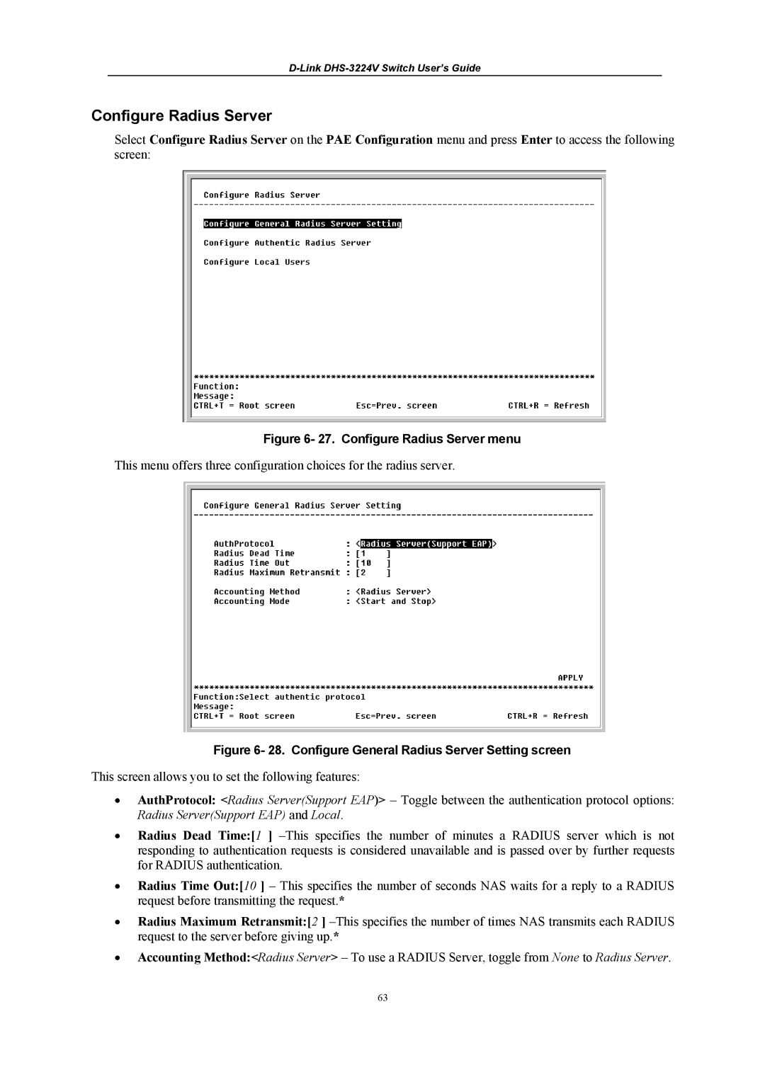 D-Link DHS-3224V manual Configure Radius Server menu 