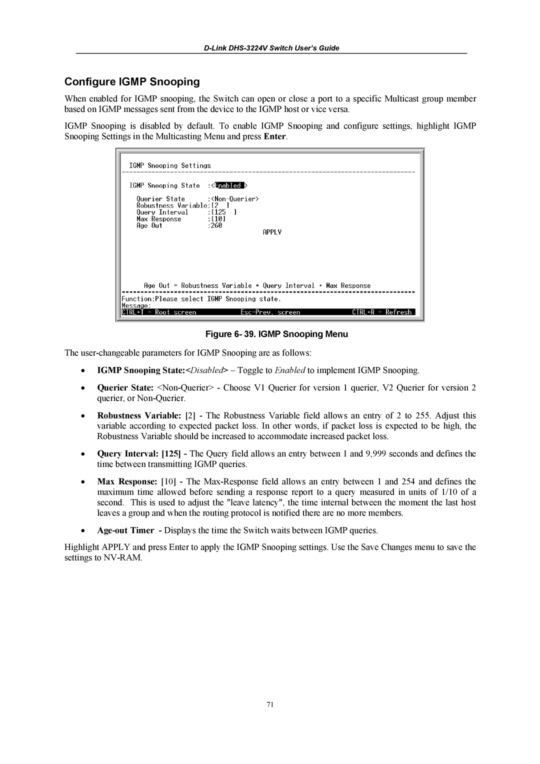 D-Link DHS-3224V manual Configure Igmp Snooping, Igmp Snooping Menu 