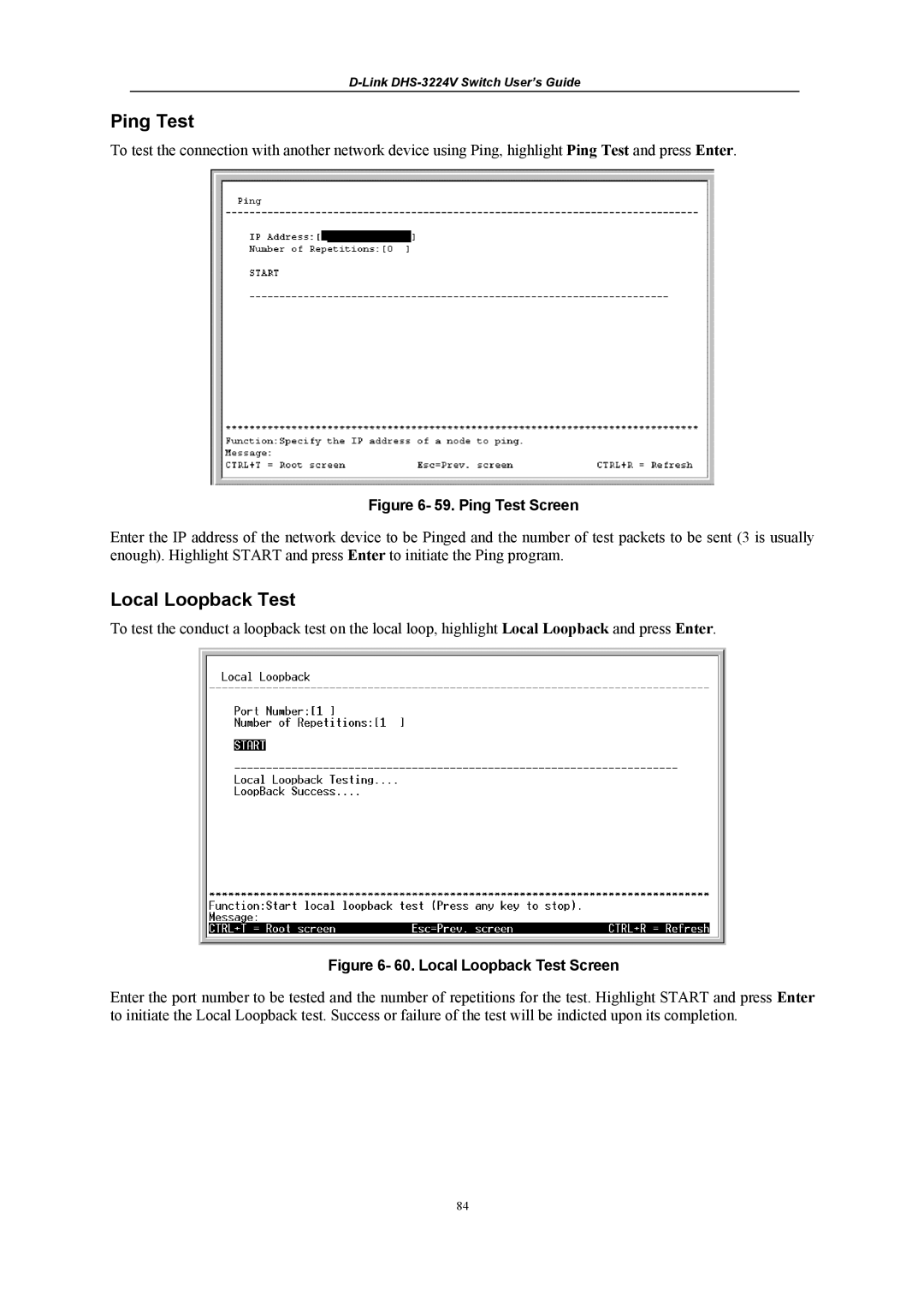 D-Link DHS-3224V manual Ping Test, Local Loopback Test 